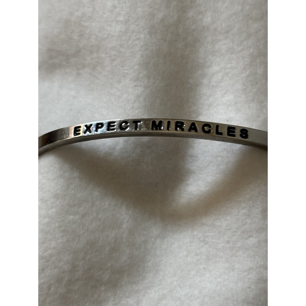 Mantaband Silver Tone "Expect Miracles"Thin Cuff Bracelet